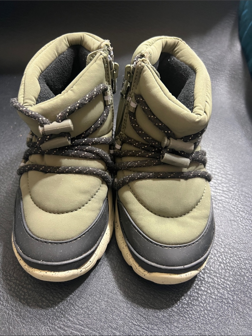 Zara Olive Green and Black Kids Winter Boots